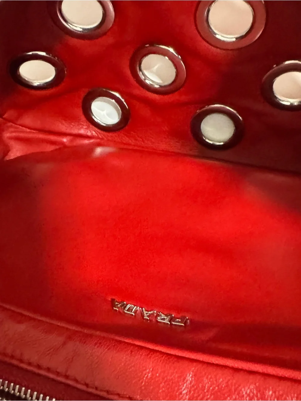 Prada Red Leather Grommet Chain Satchel